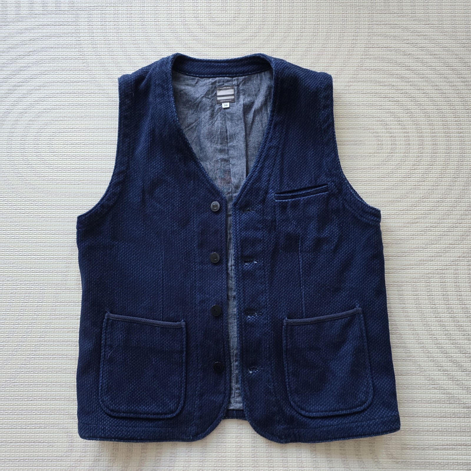 Momotaro Jeans Men’s Blue Denim Button Front V-Neck Vest Waistcoat Size 38