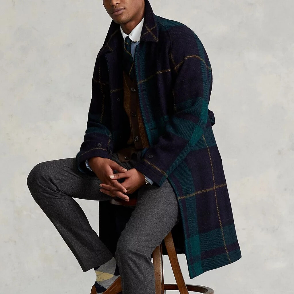 $2498 Polo Ralph Lauren Size 40R Tartan Plaid Topcoat Blackwatch Donegal Tweed