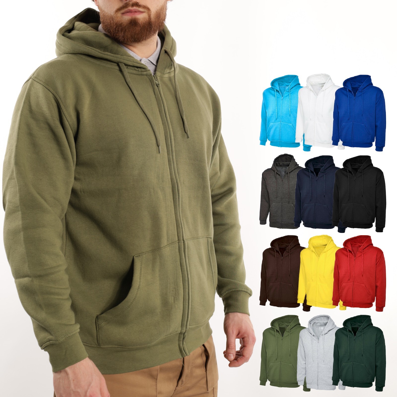 Mens Full Zip Work Hooded Sweatshirt Size XS to 3XL – WORK SPORT LEISURE HOODIE
