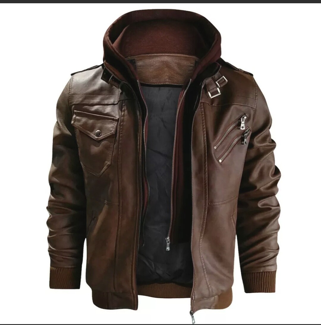 Men’s Genuine 100% Lambskin Leather Jacket With Detachable Hoodies Fashion Biker