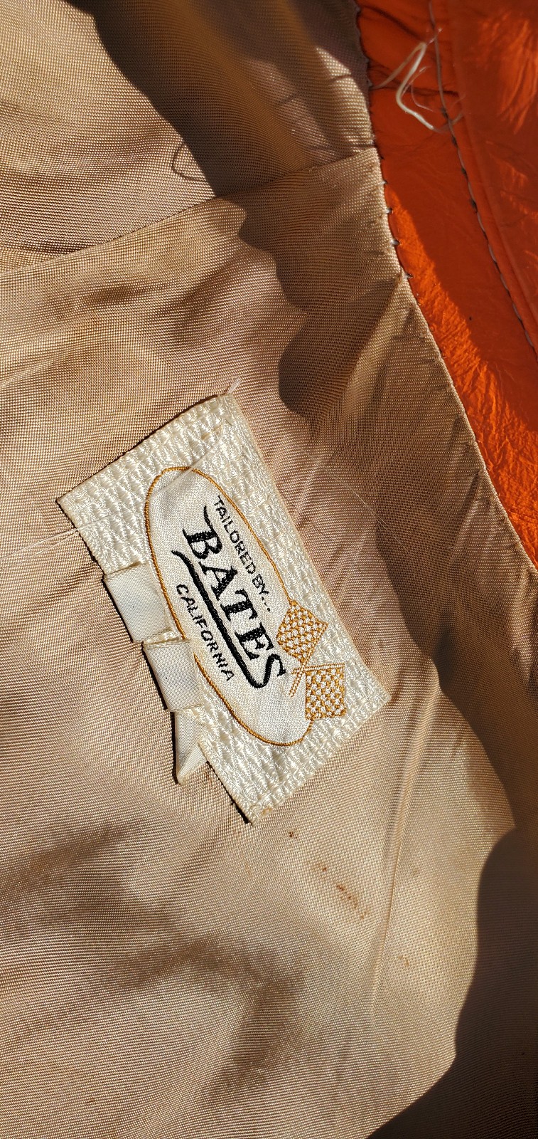 Vtg Bates Leather Motorcycle Racing Jacket Harley Orange w Stripes 1960’s L Cafe