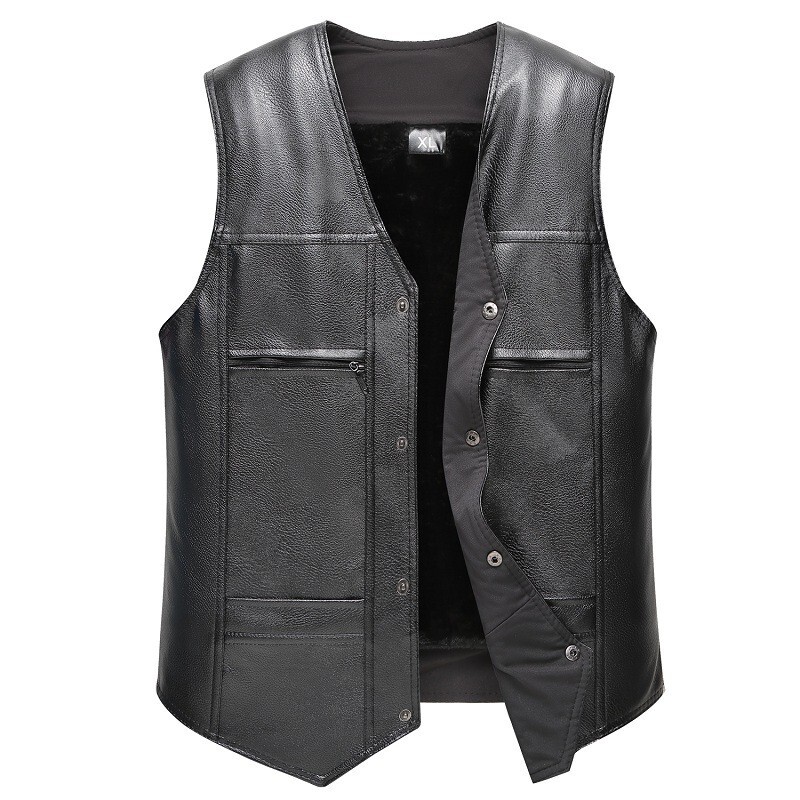 Men’s Leather Vest Motorcycle Biker Vest Concealed Carry Tactical Fleece Warm