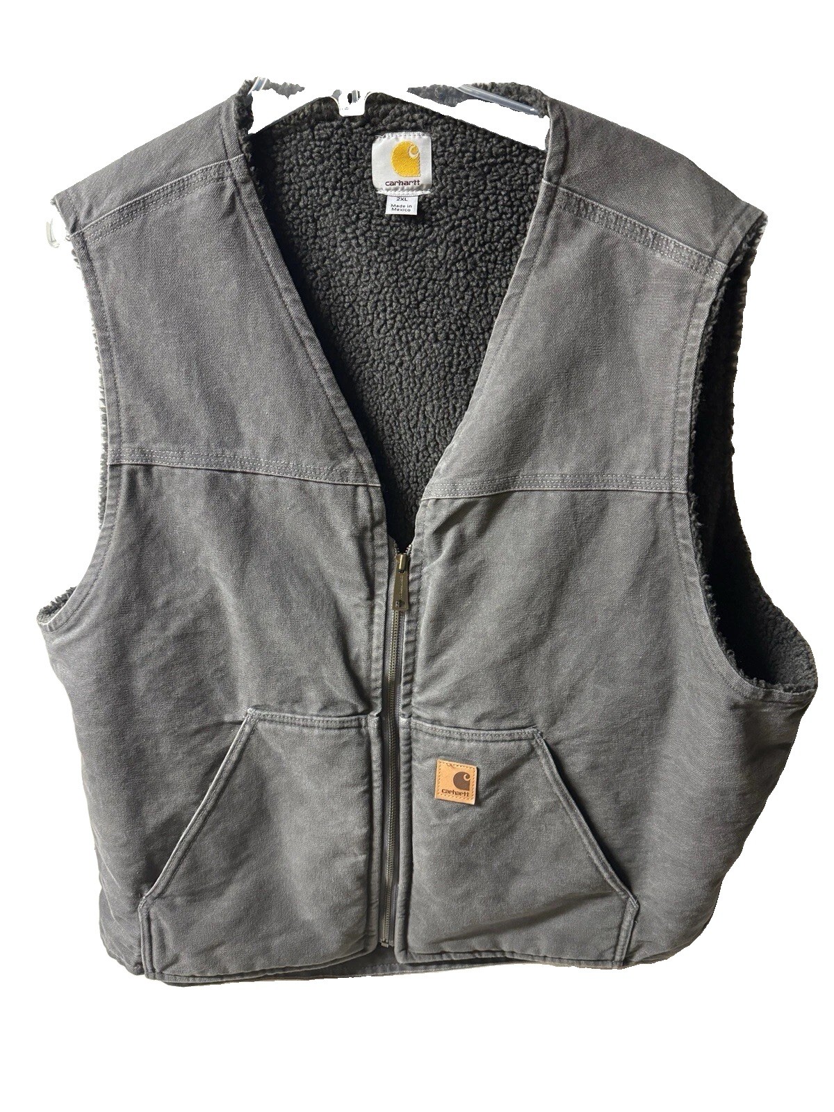 Carhartt Adult Men’s Size 2XL Gray Faux Fur Lined Canvas Sleeveless Work Vest