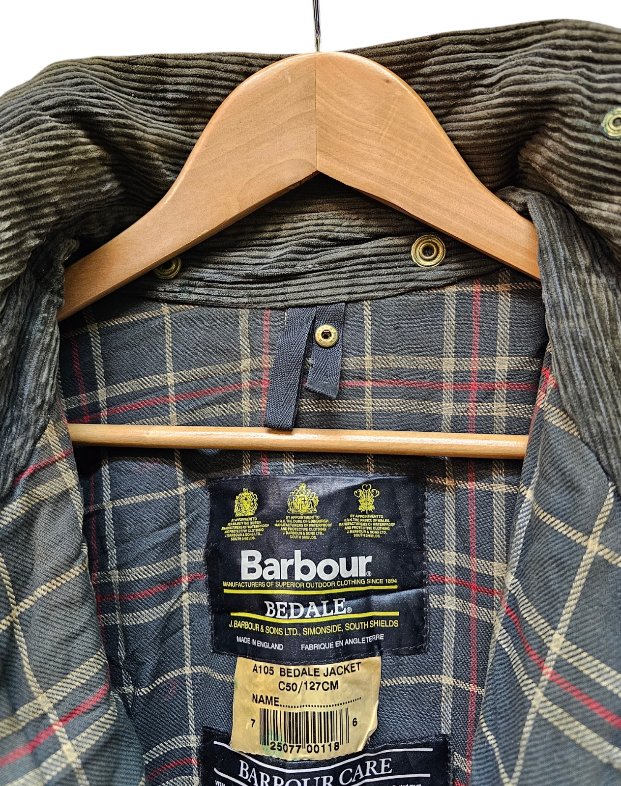 Vintage Retro Barbour A105 Bedale Dark Green Wax Jacket C50 127CM Made In GB #32