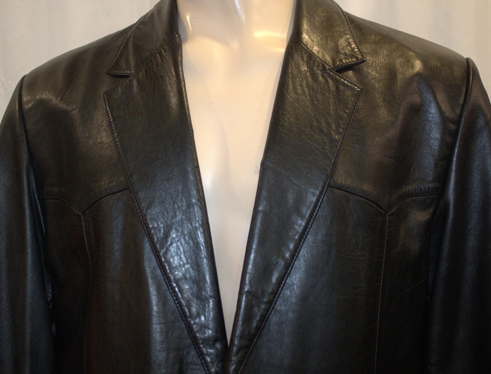 Scully Black Leather Blazer Men’s 46 L Western Yoke Two‑Button Jacket 1990s USA