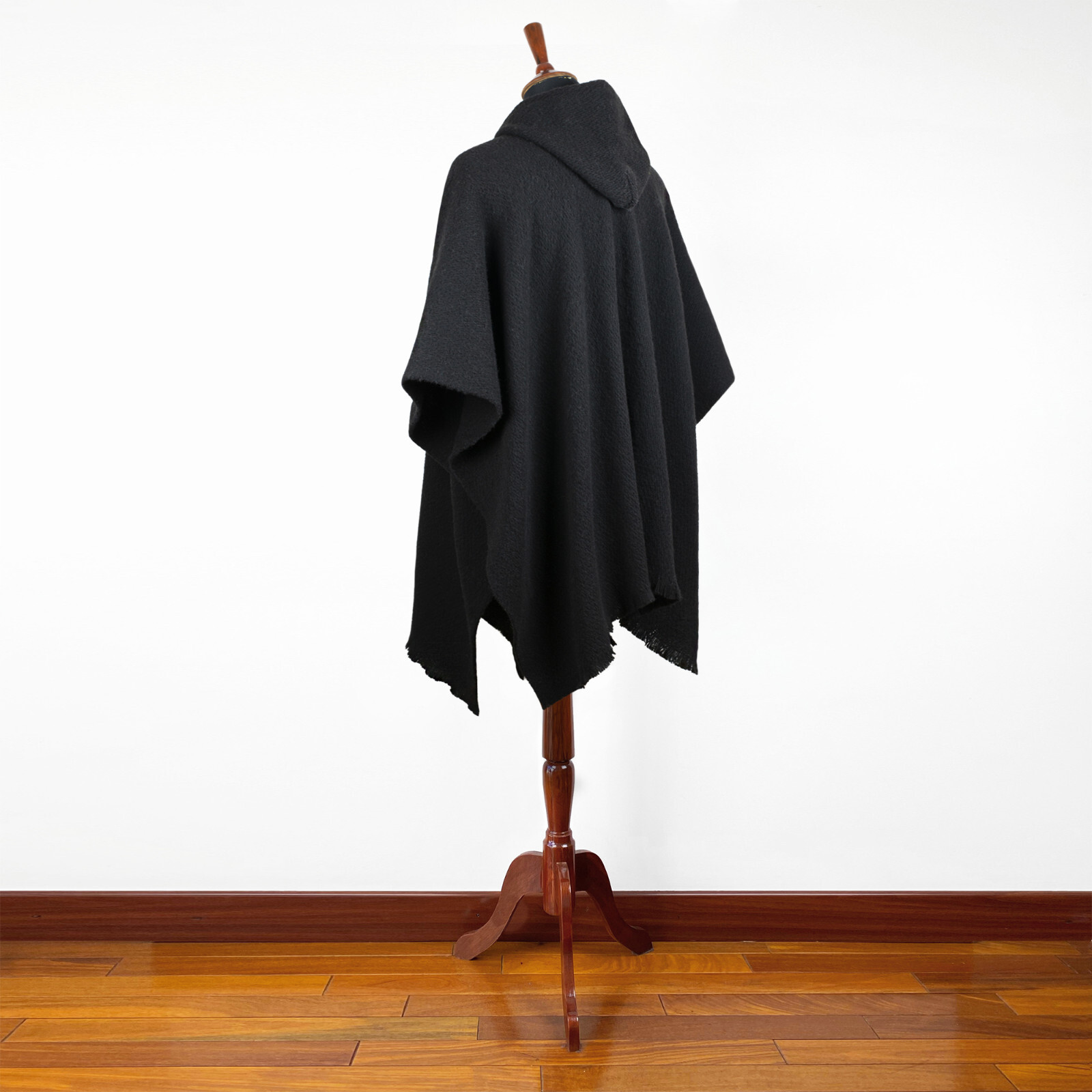 LLAMA WOOL BLACK MENS UNISEX LADY JEDI CAPE PONCHO JACKET WITH POCKET OTAVALO