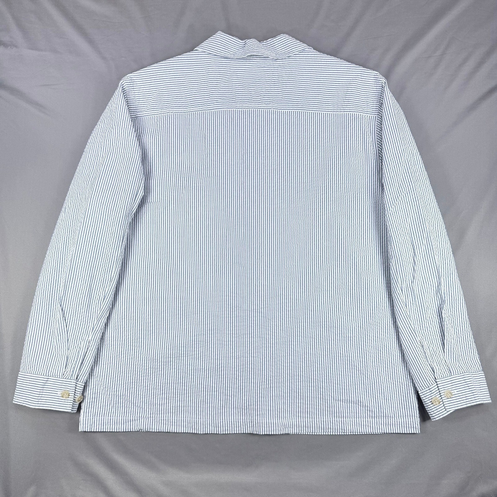 Goodfellow Mens XL Blue White Seersucker Cotton Chore Jacket Stripe Button Coat
