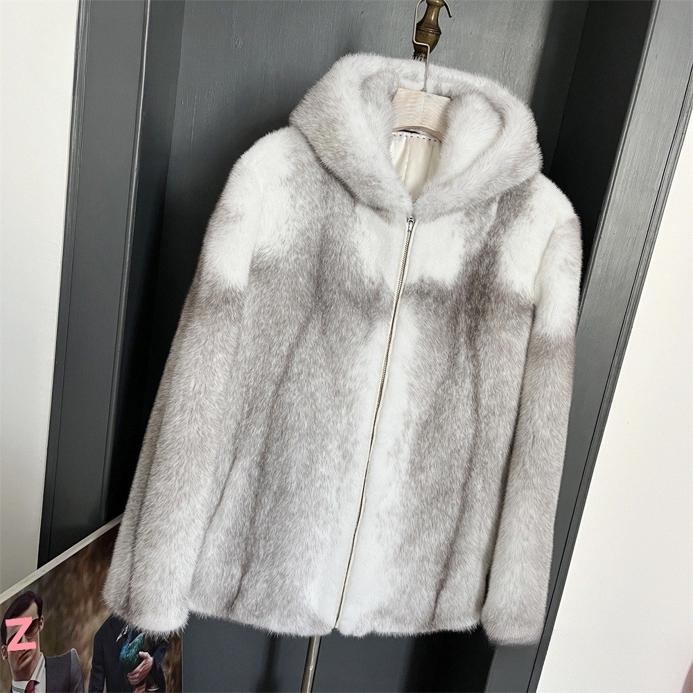 Winter Plus Size Mink Fur Coat Mens Hooded Zipper Short Zip Jacket Warm Outwear
