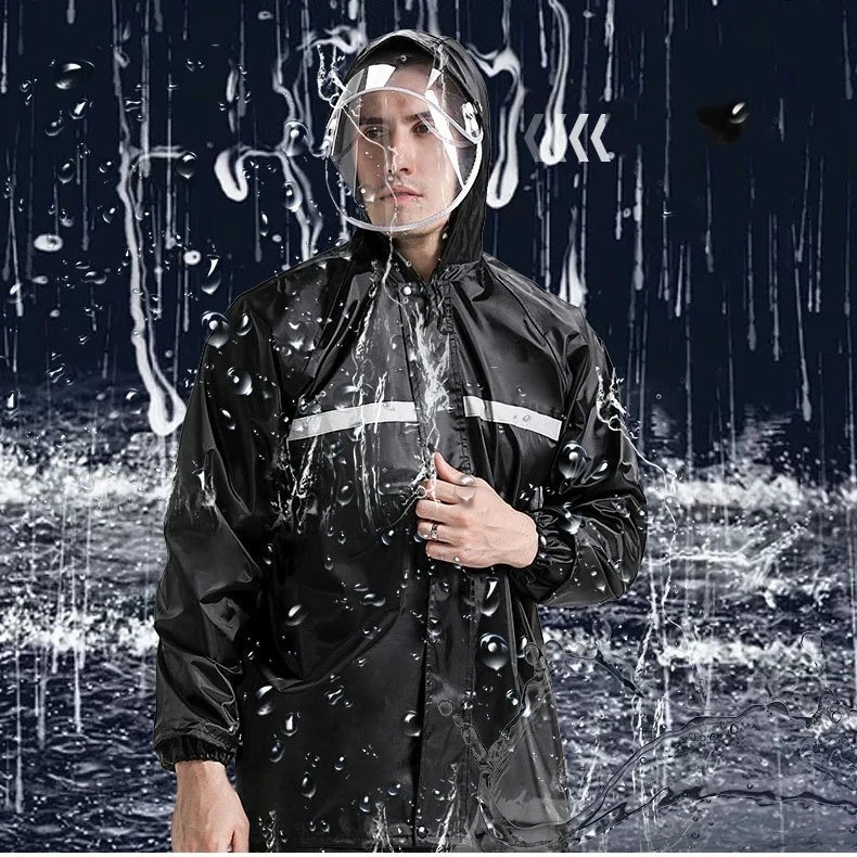 Rain Suit for Men Women Jackets Pant Gear Raincoat Waterproof motorcycle Black