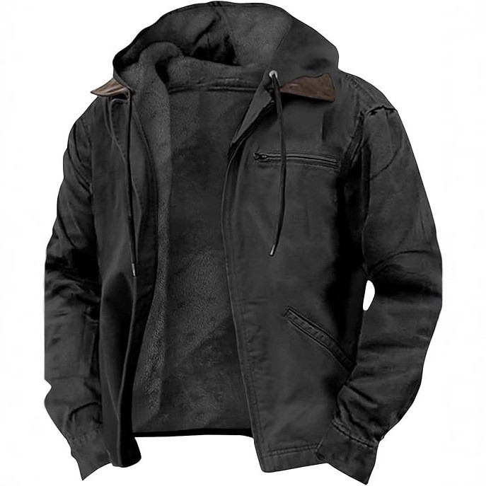 Men Soft Fleece Lined Jacket Warm Hooded Casual Full Zip Coat