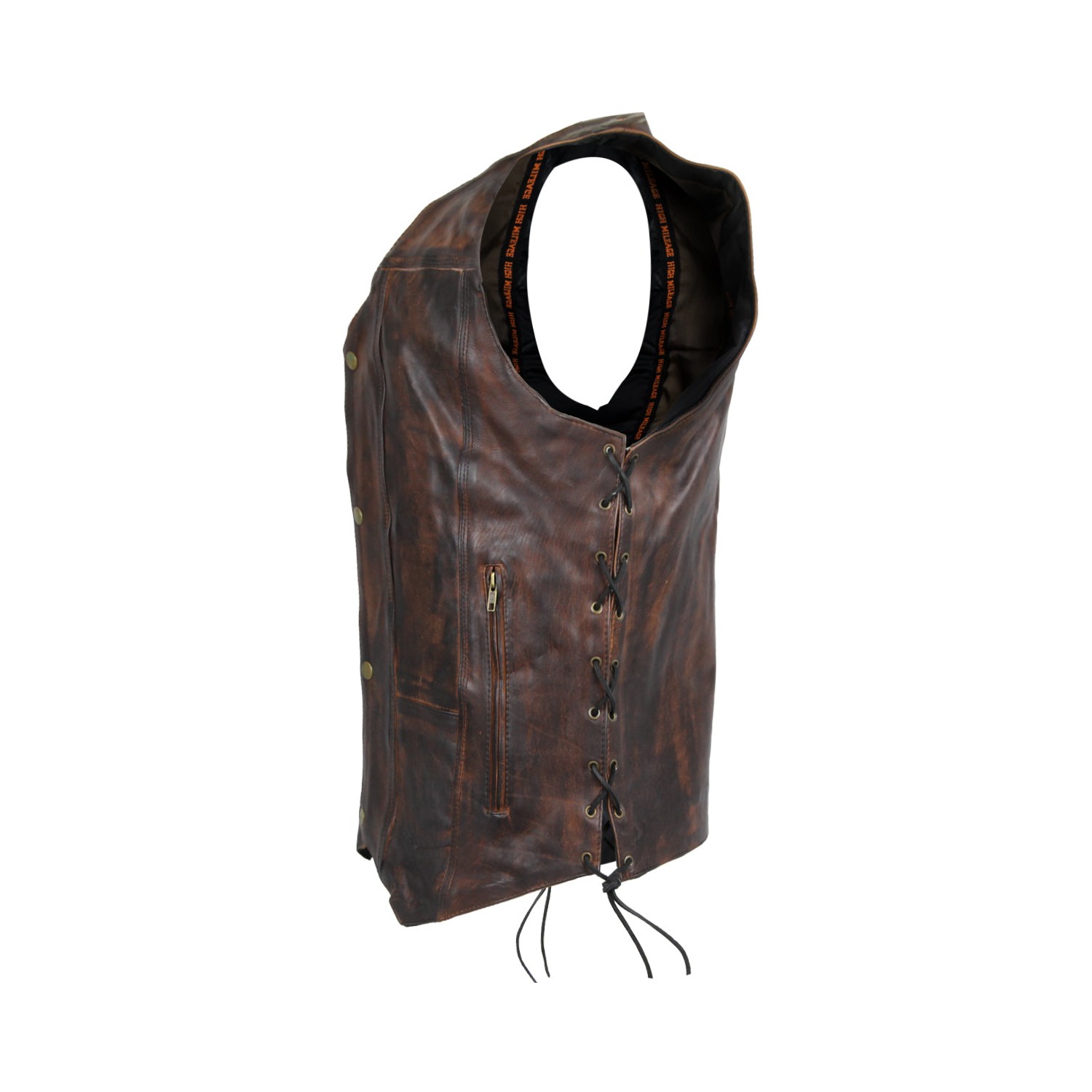 Classic Leather Vest Vintage Patina Brown Side Lace 10 Pocket Heritage Style