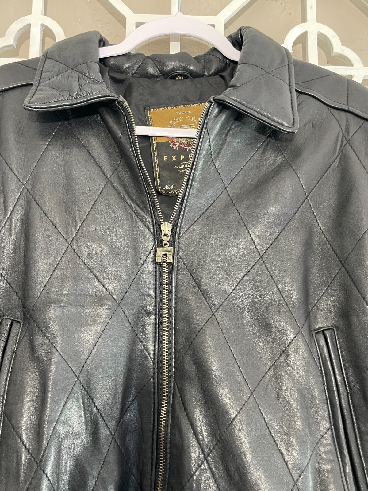 Express Leather Jacket Mens S Small Black Quilted Belted Biker Motorcycle Moto