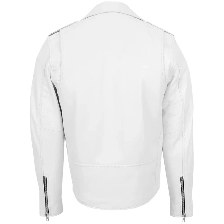 BOMBER BIKER Men’s White Jacket 100% Real Soft Lambskin Motorcycle Biker Jacket