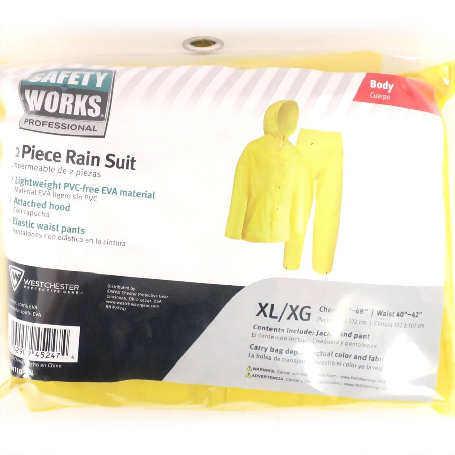 Safety Works 2-Piece Yellow EVA Rain Suit Drawstring Hood Size XL/XG