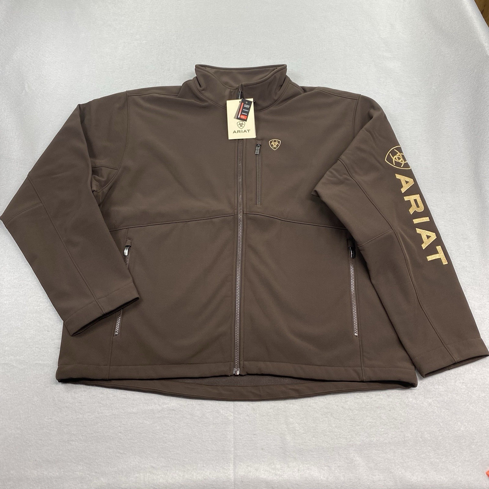 Ariat Logo Softshell Jacket Mens XXL Brown Full Zip Conceal Carry Wind Resist