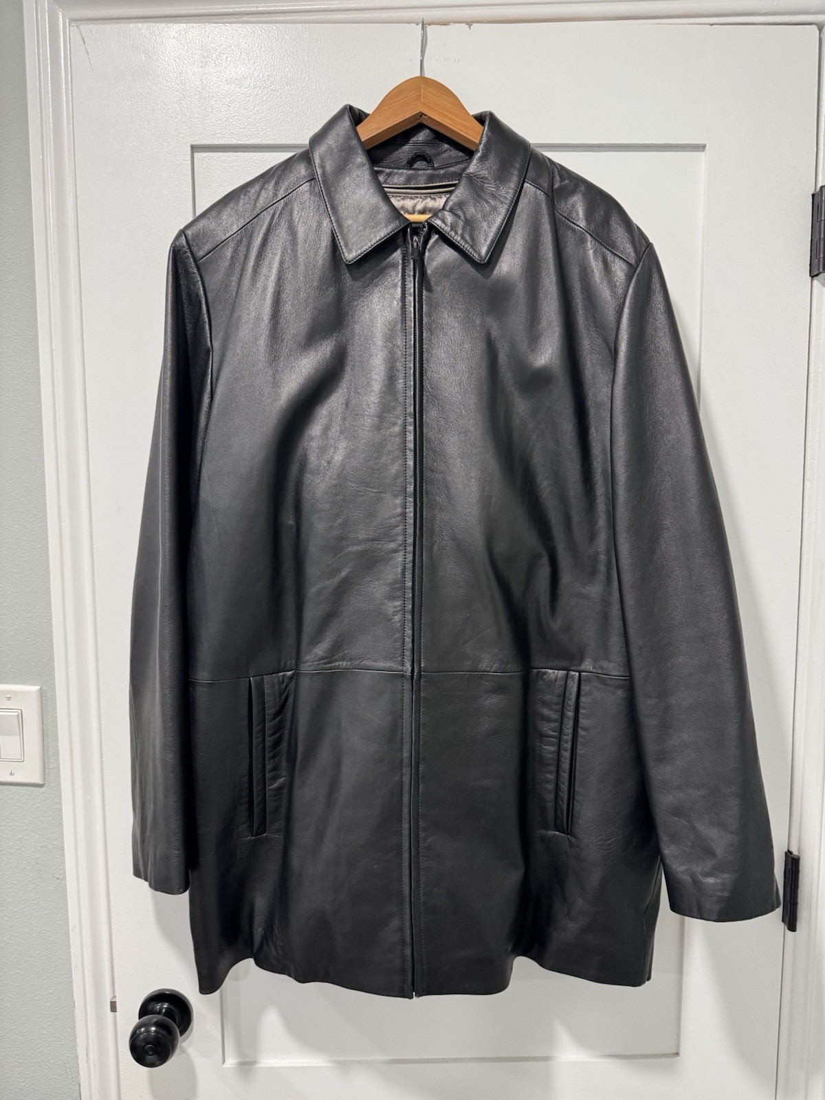 Wilsons Leather Pelle Studio Men’s Leather Car Coat Jacket Black Size Large Tall