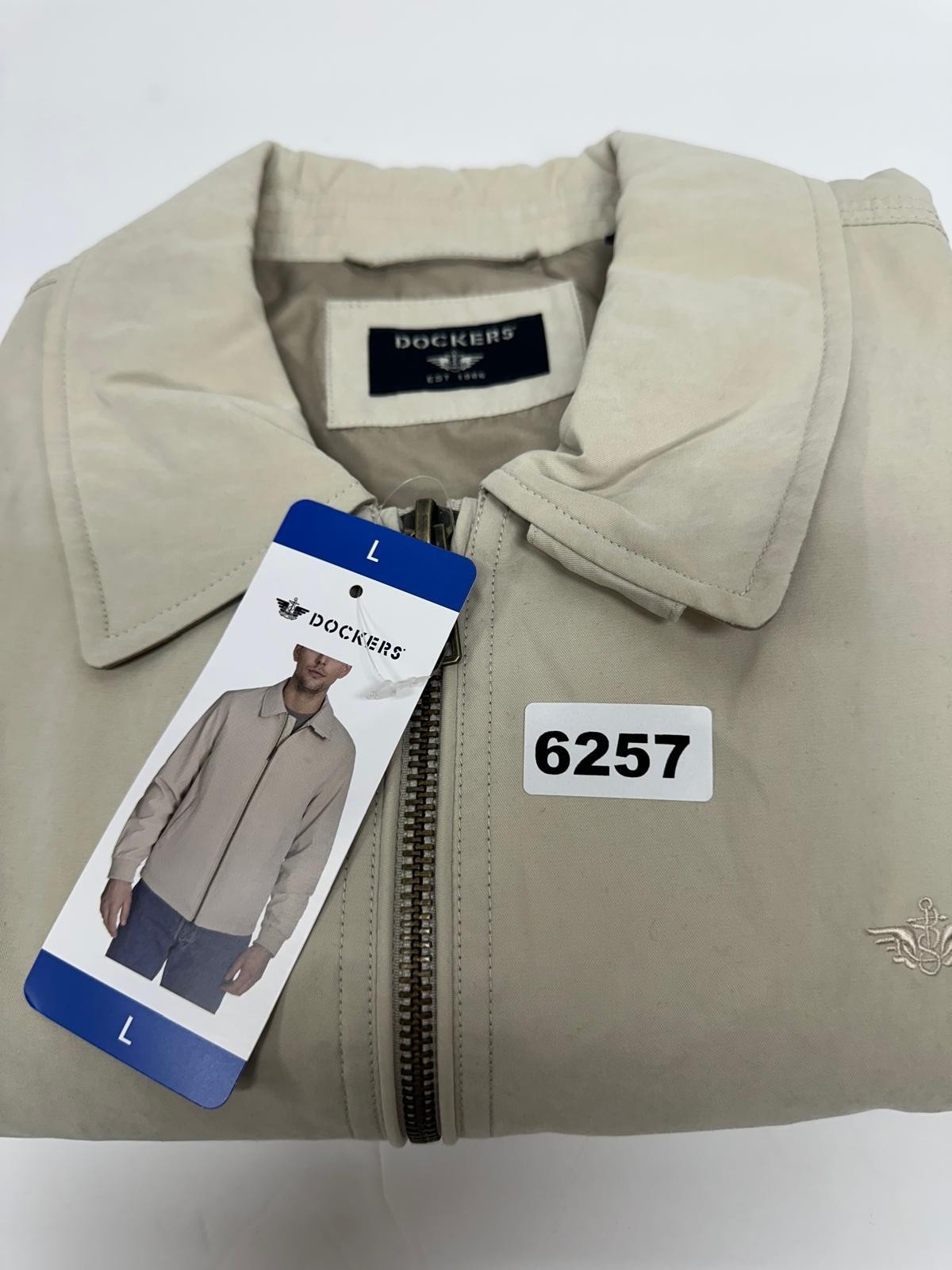 NWT Dockers Full Zip Golf Bomber Jacket Men Large Beige Windbreaker Lightweight