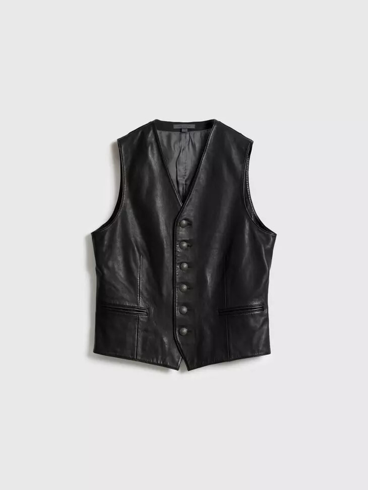 Men Pure Black Leather Vest Jacket Sleeveless Vest Size XS S M L XL 2XL 3XXL 4XL