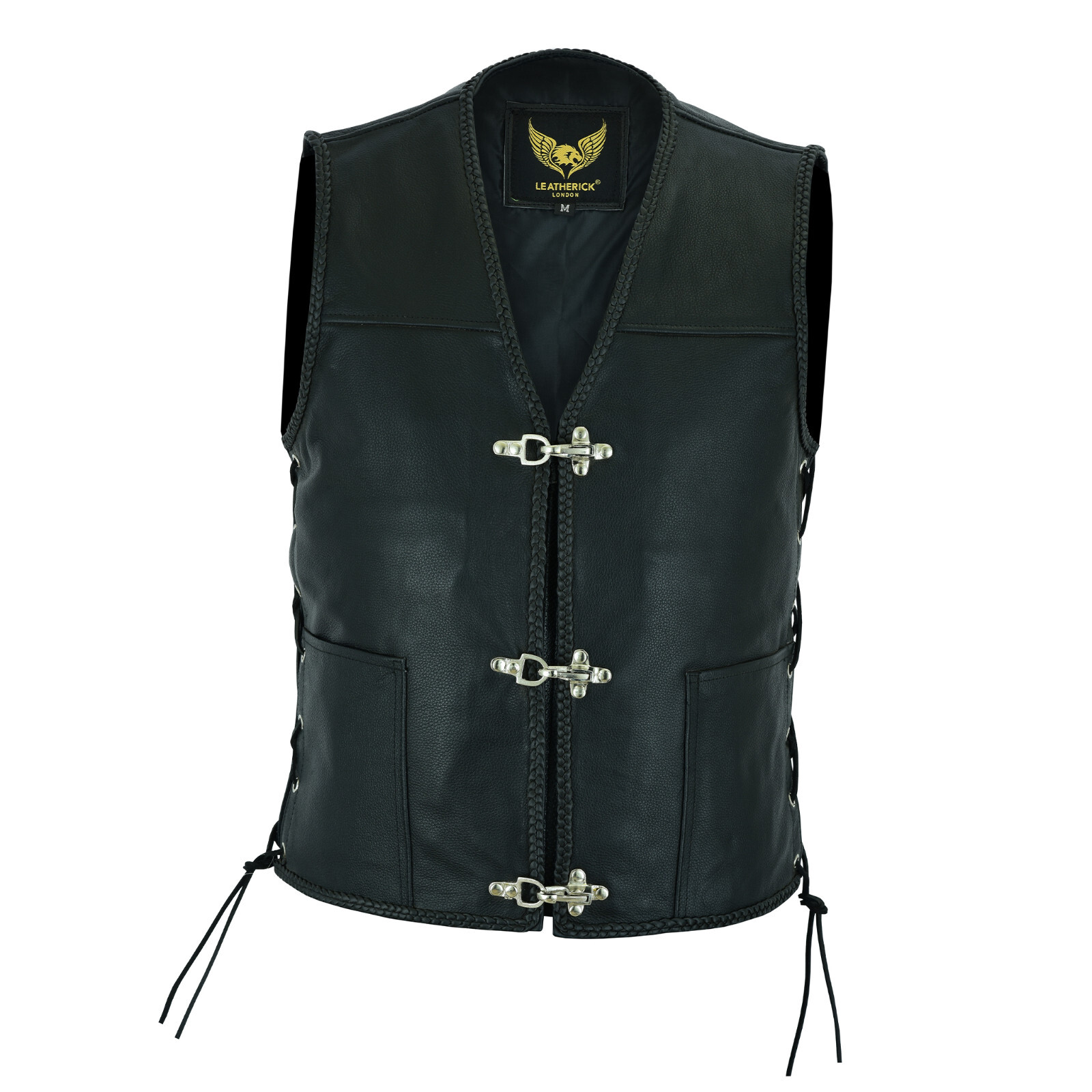 Mens Leather Vest Buckle Motorbike Vest Motorcycle Club Biker Fishhook Waistcoat