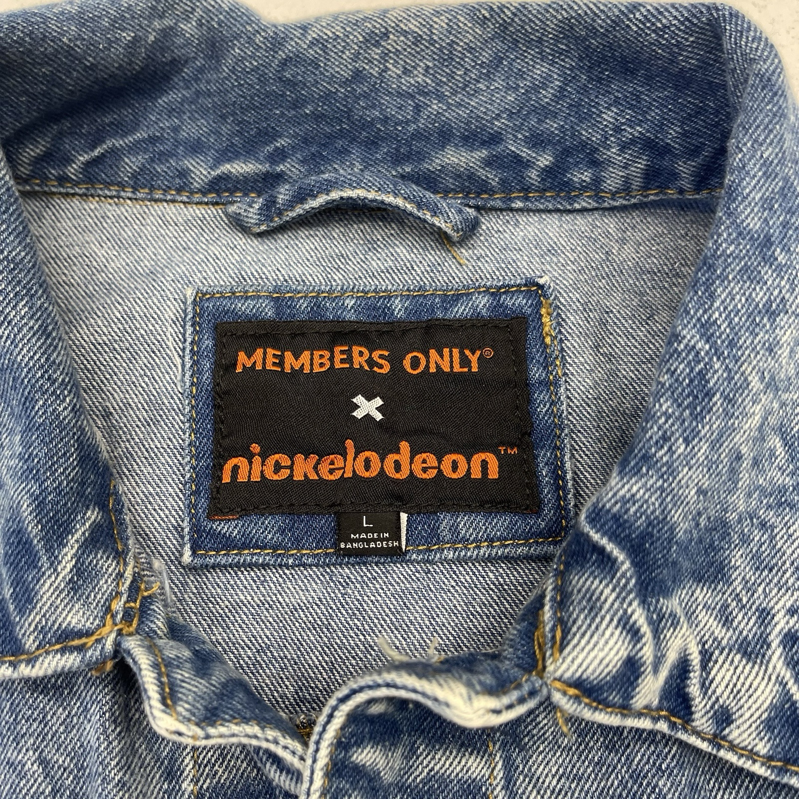Members Only Nickelodeon 90s Nostalgia Blue Denim Trucker Jacket Unisex Adults L