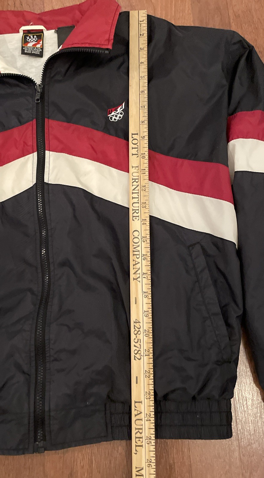 Vintage USA Olympic Jacket Mens Large Black Red White Windbreaker JC Penney 90s