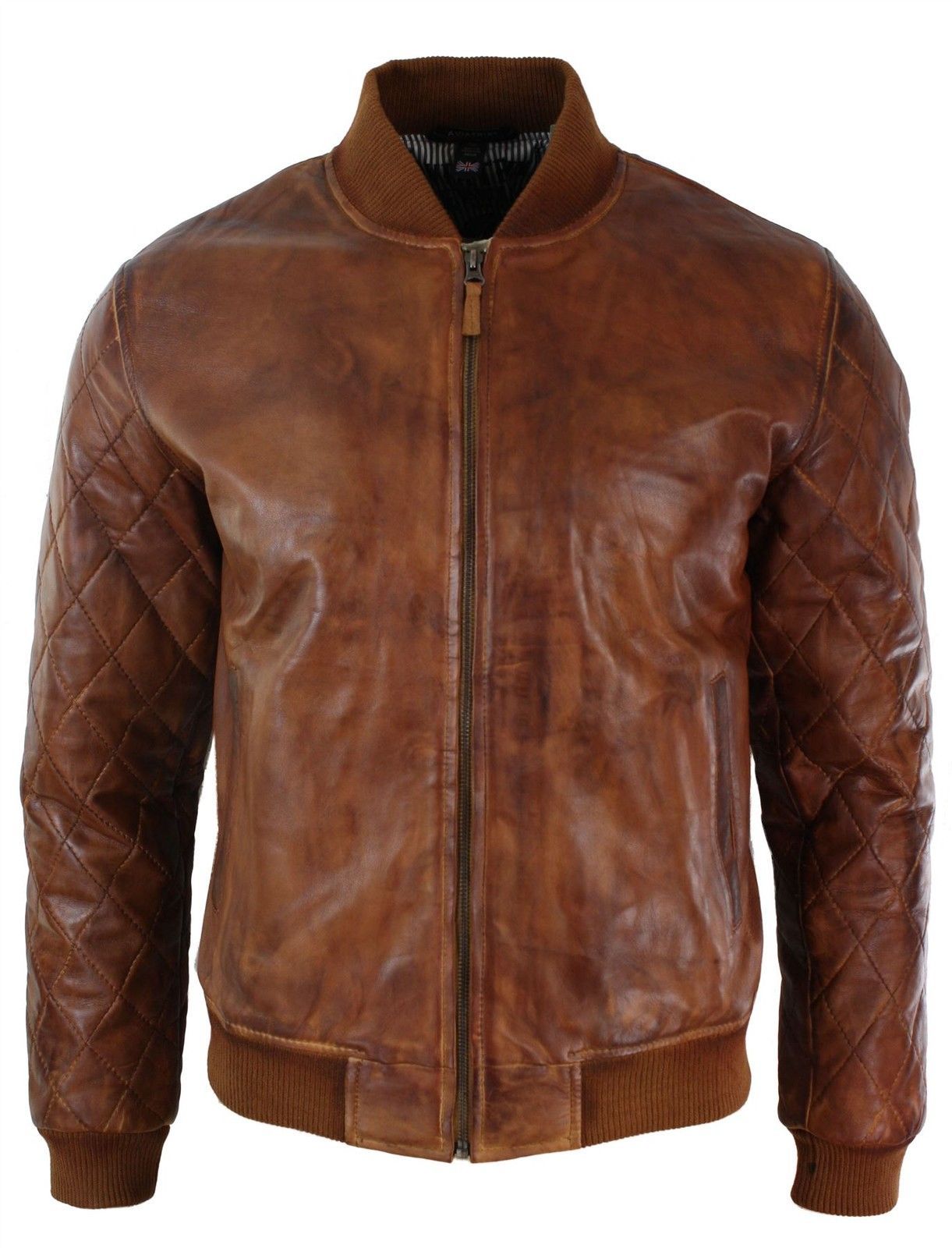 Mens Brown Vintage Biker Real Leather Bomber Pilot Jacket