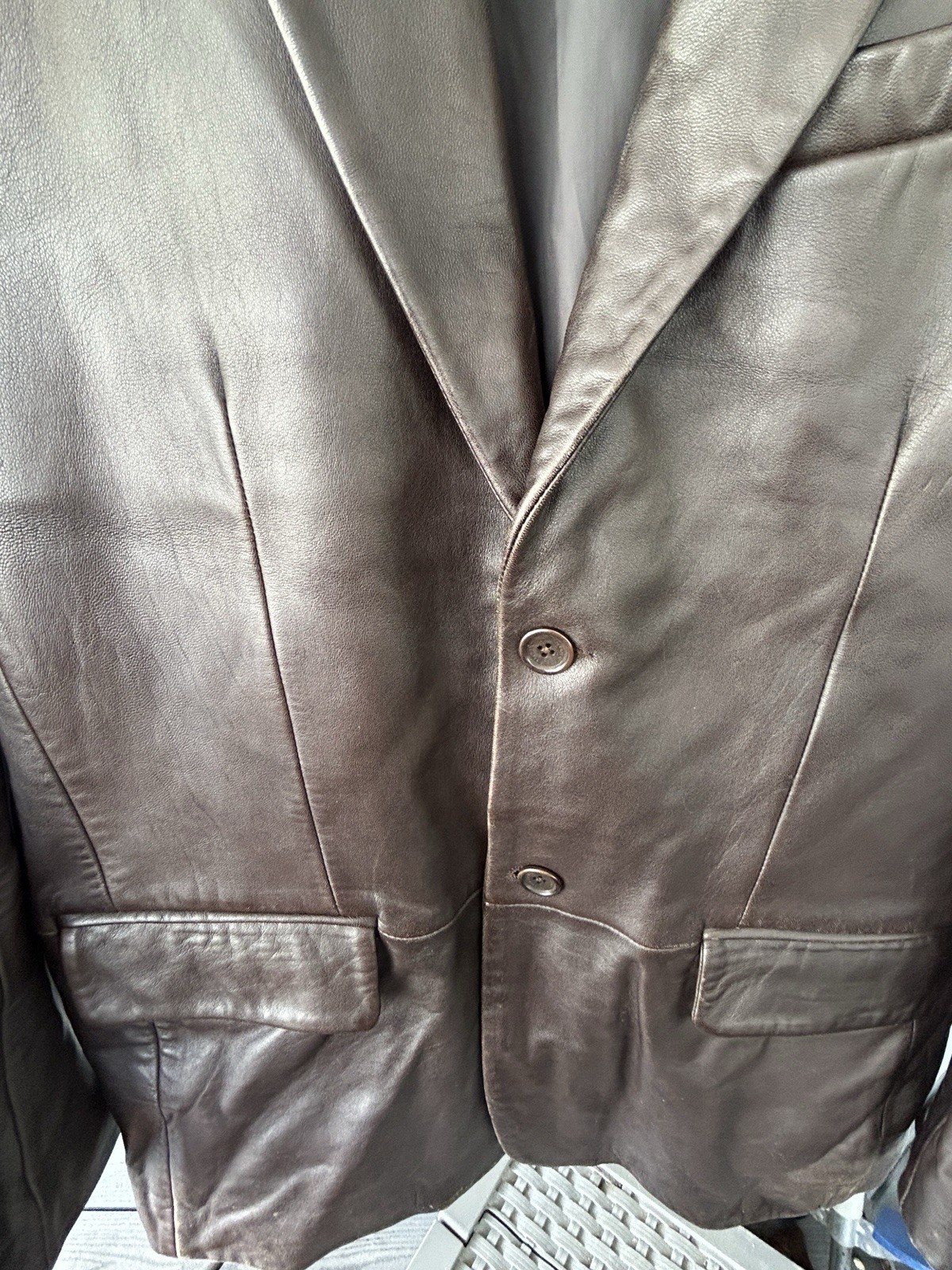 Banana Republic Leather Blazer Jacket Mens Large Brown Two Button