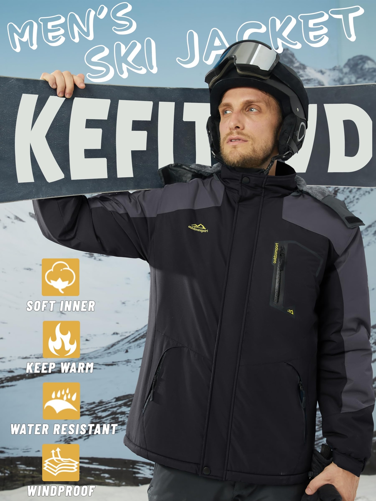 Men’s Waterproof Winter Ski Jacket Snow Thermal Fleece Hooded Outdoor Work Coats