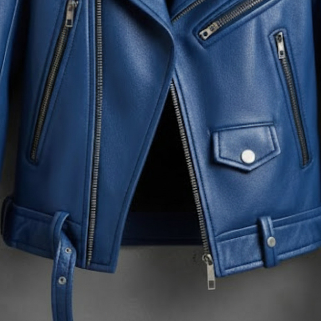 Handmade Blue Leather Jacket – Men’s Biker Jacket, Motorcycle Gift for Him