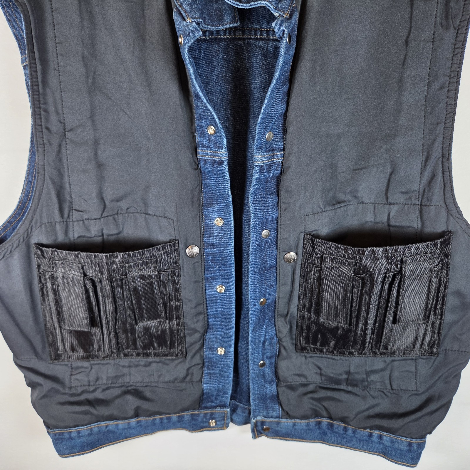 NRA vintage authentic mens LG denim snap vest concealed carry weapon holds ammo