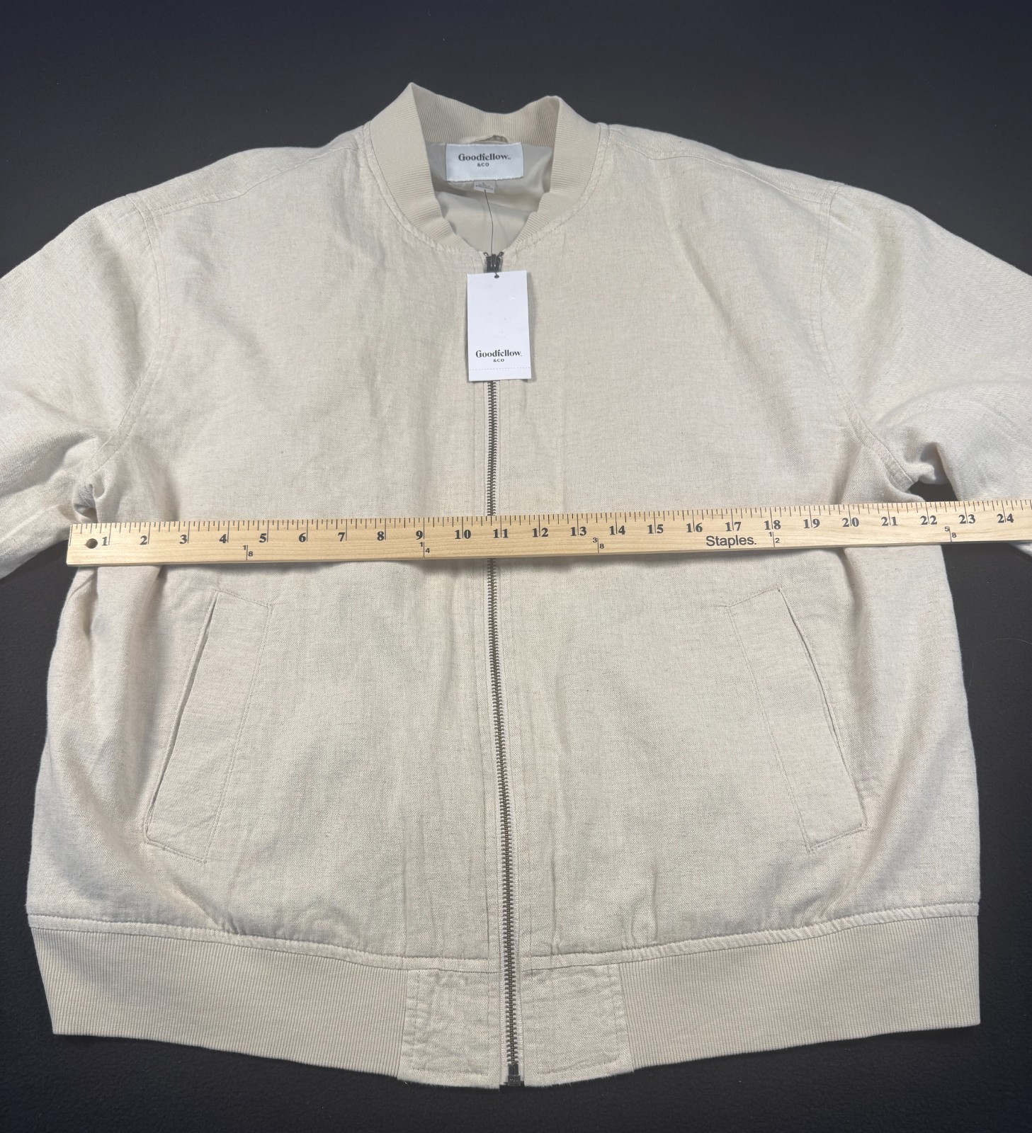 Goodfellow & Co Linen Blend Bomber Jacket Men’s L Beige Full Zip NWT 0362