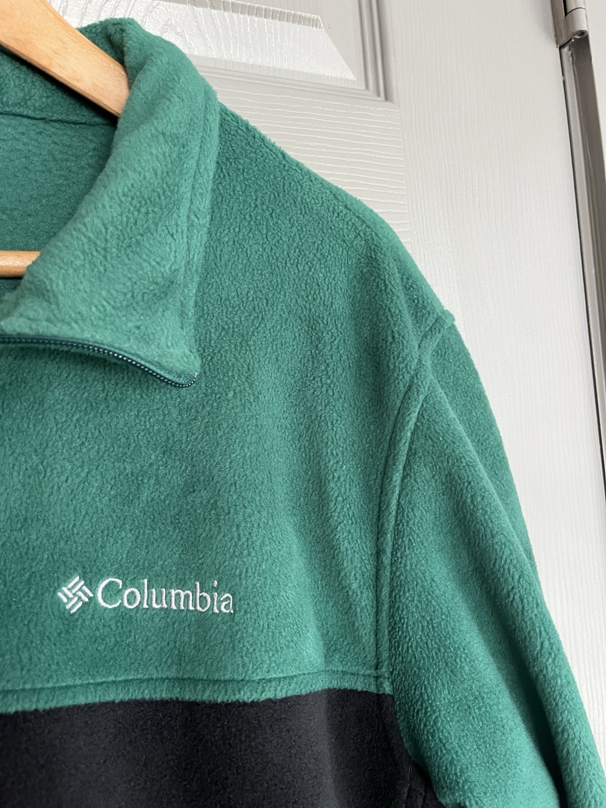 Mens Columbia Two Tone Green Gray black Full Zip Fleece Jacket Size Large