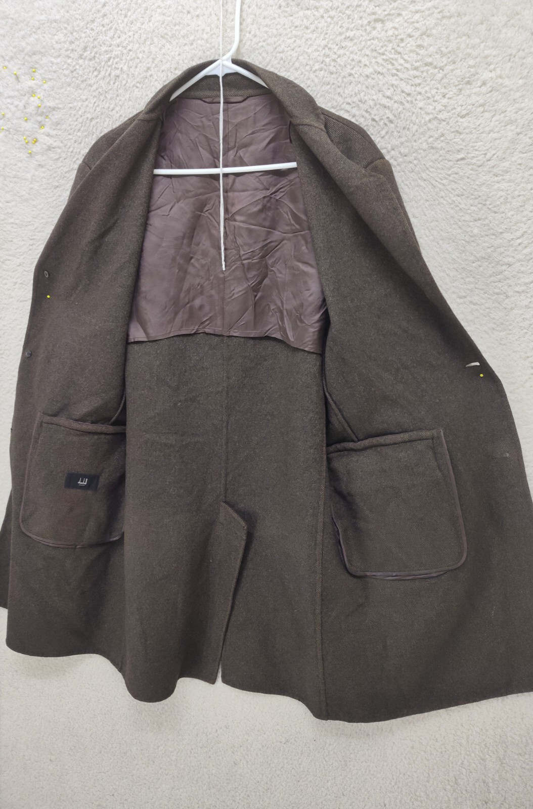 Dunhill Men Jacket 44 Brown Wool Blend Long Sleeve Regular Fit Long Overcoat