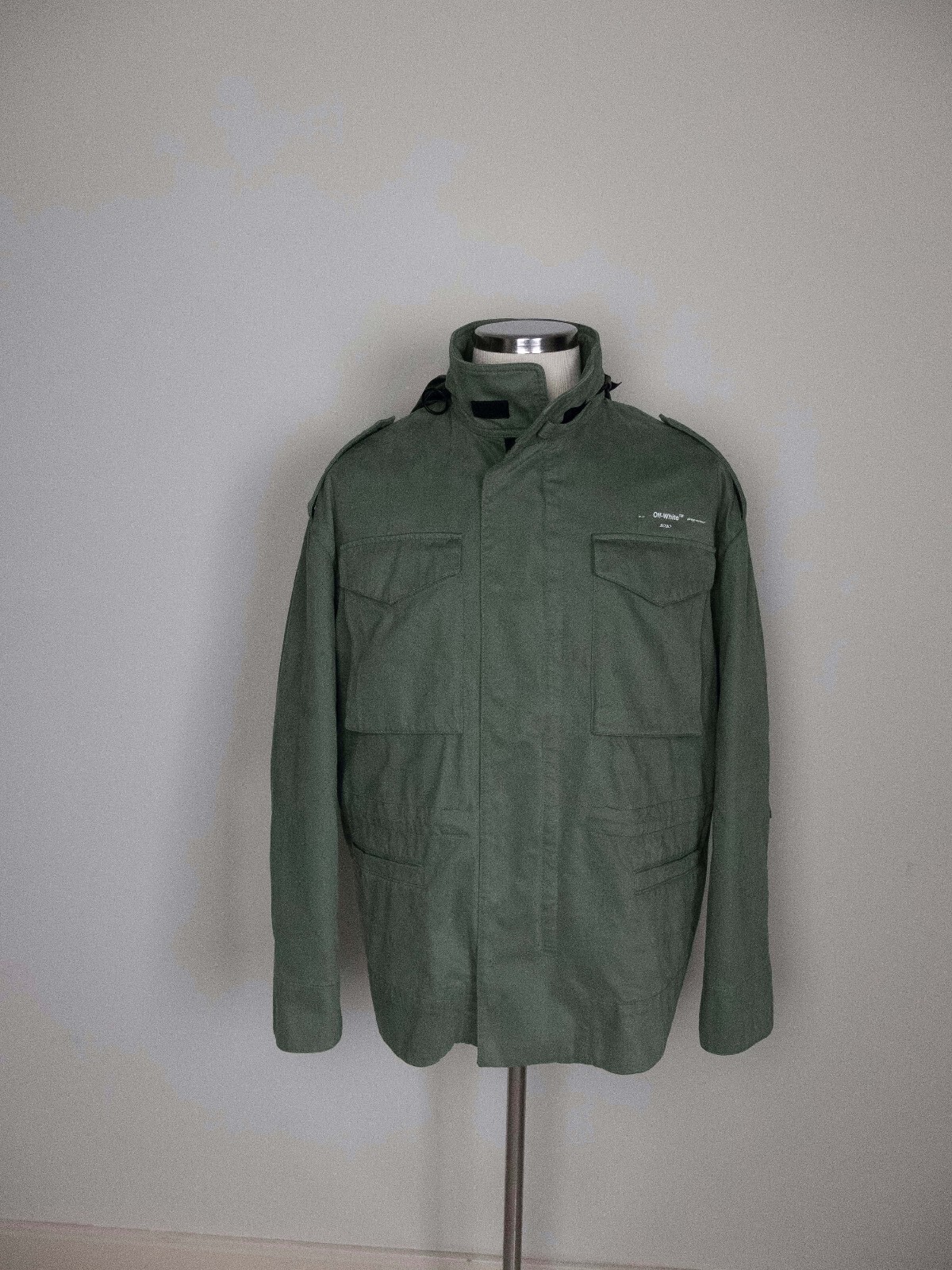 (NO CUSTOMS TAX) OFF-WHITE Arrows padded military green cotton track jacket coat