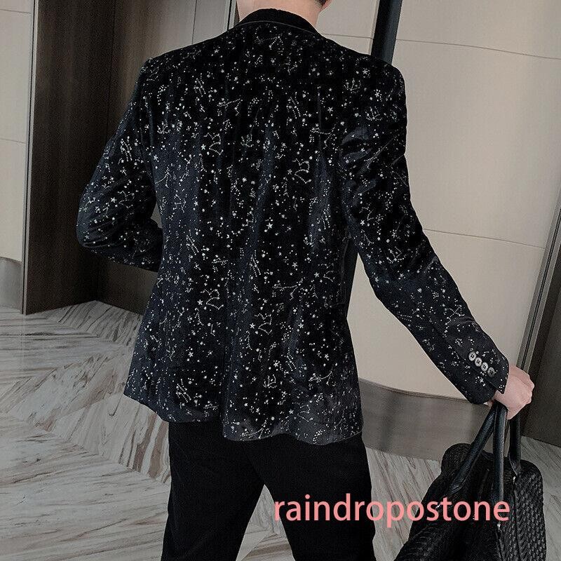Men’s Spring Slim One Button Sequined Suit Night Club Coat Stage Black Blazer