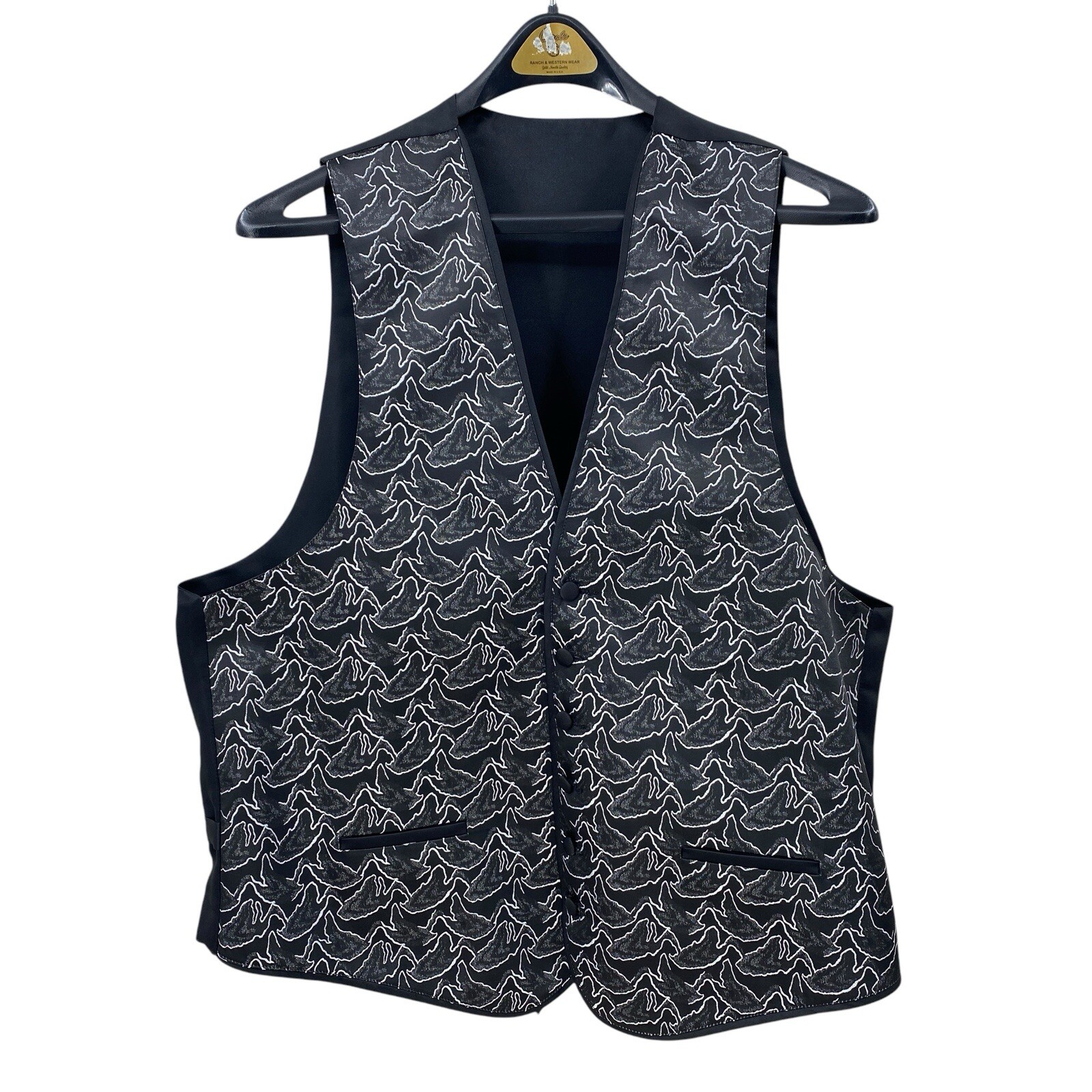 Desmonds Vintage Tuxedo Vest with Matching Tie Size XL Silver & Black Button Up