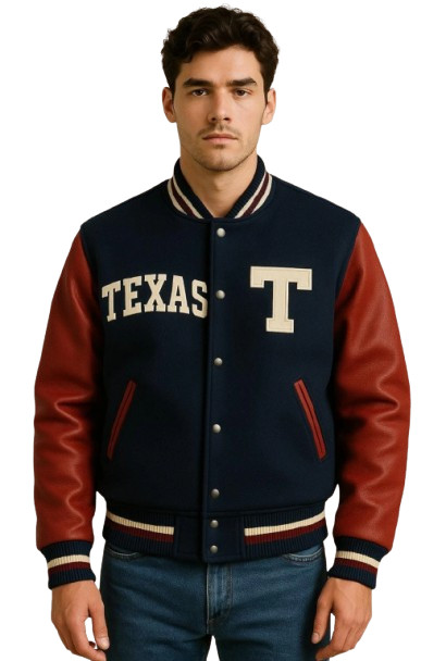 New Handmade Letterman Texas Varsity Jacket With Genuine Leather Sleeves Outwear