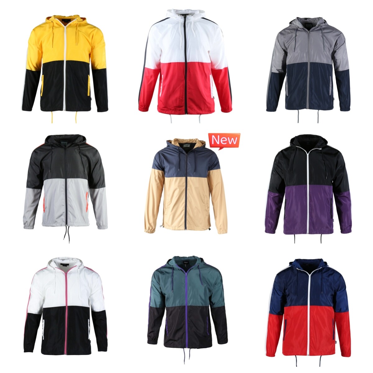 Men’s Light Running Hiking Jacket Hoodie Windbreaker Contrast Color Coats
