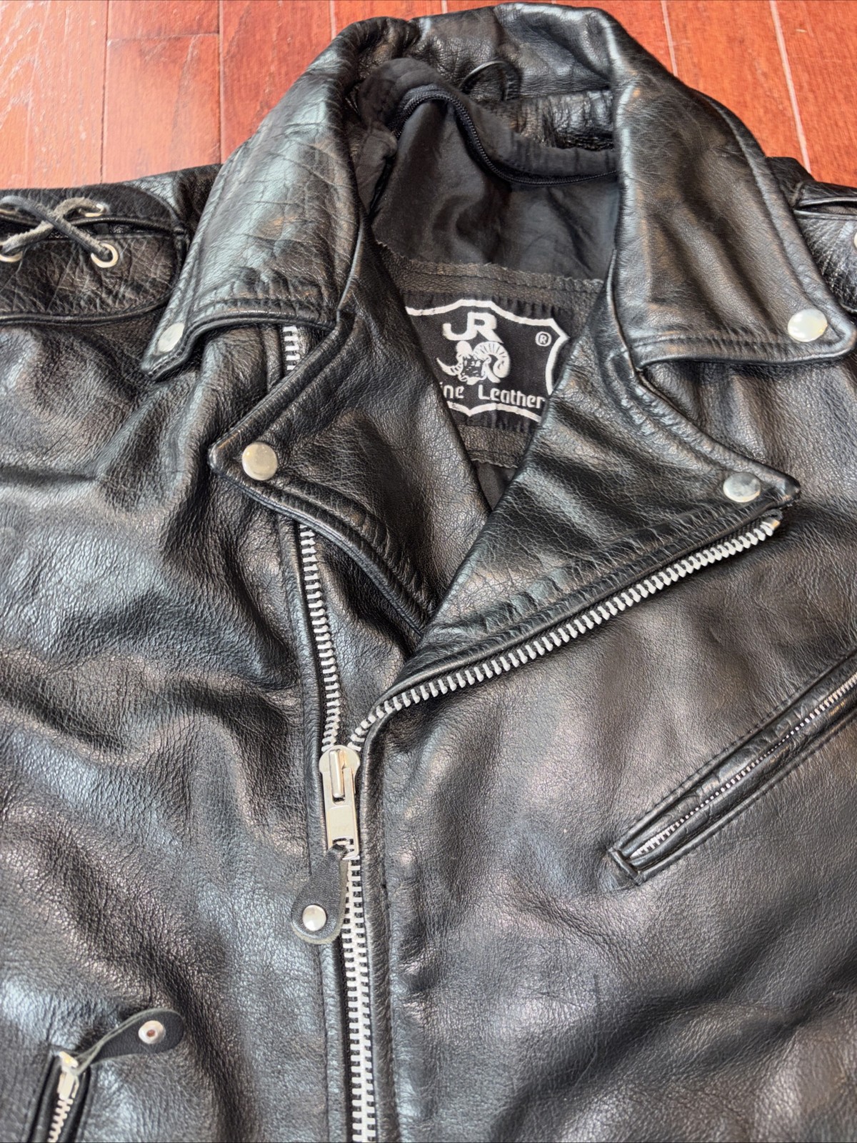JR Jacket Mens Biker Genuine Leather Motorcycle Lace Up Zipper Details Belted 50