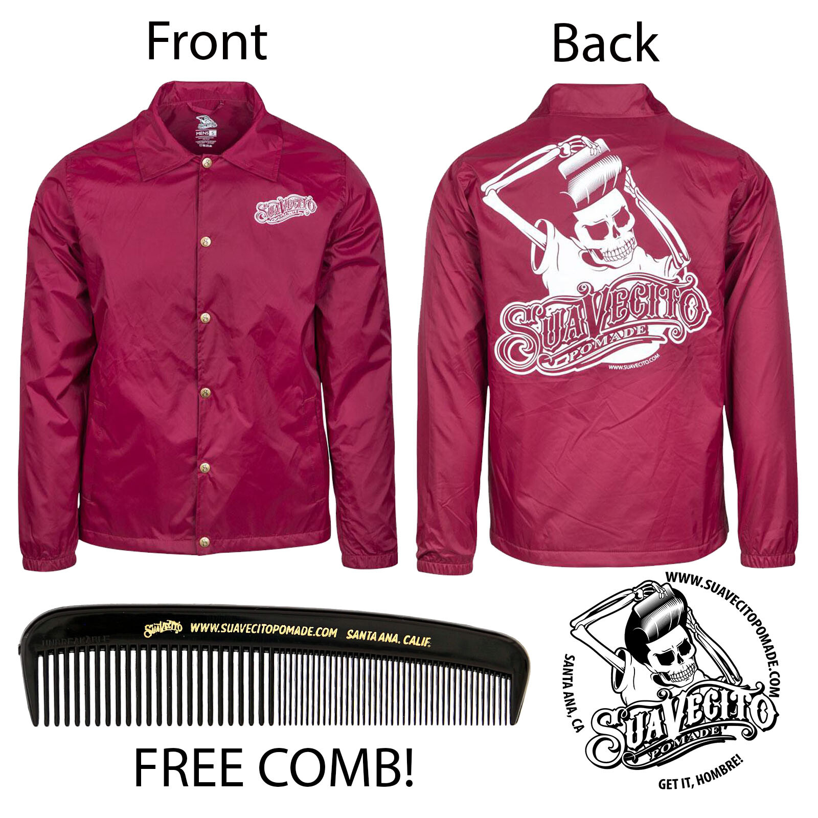 Men’s Suavecito Pomade OG Windbreaker – Burgundy (S, M, L, XL, 2XL, 3XL, 4XL)