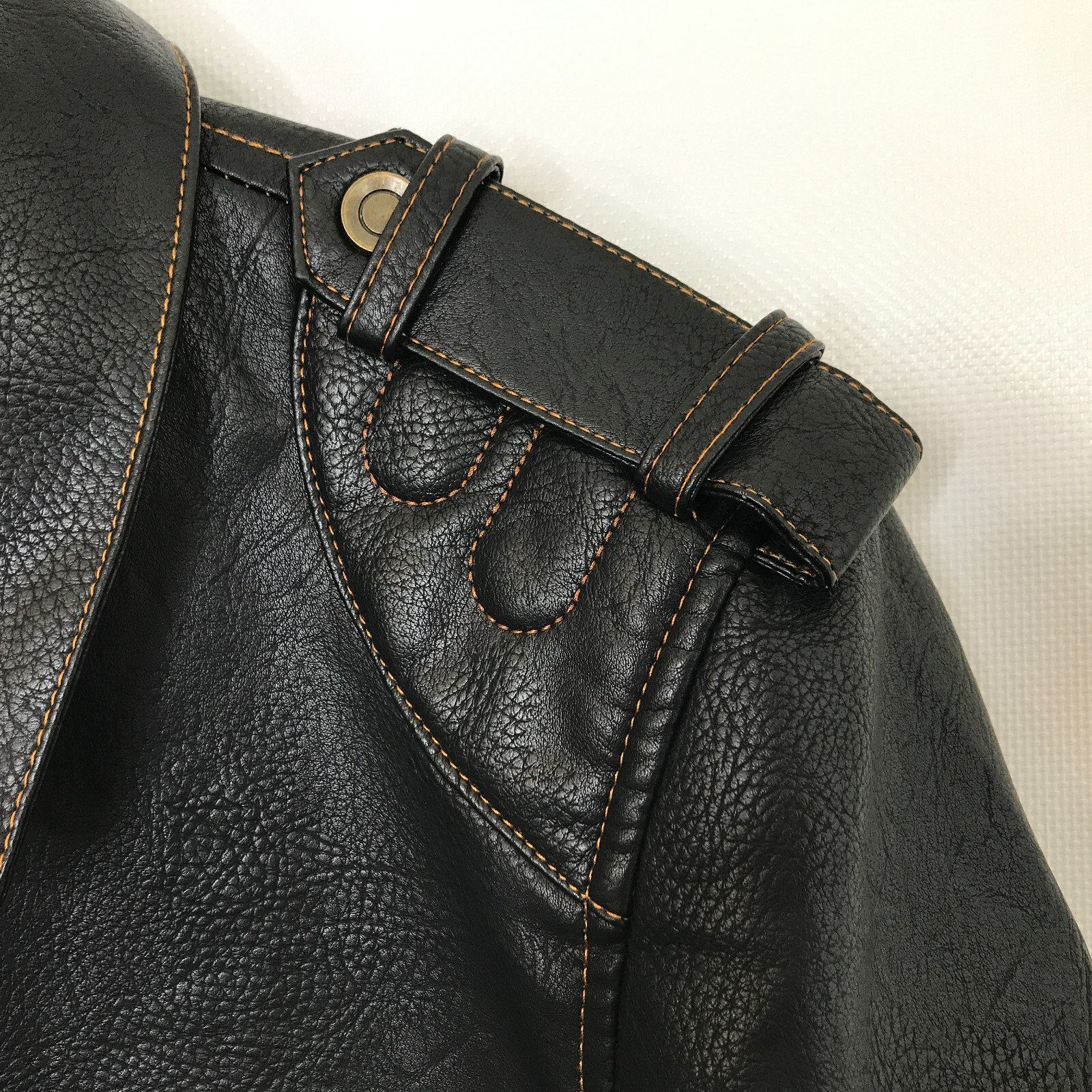 Men’s Faux Leather Motorcycle Biker Jacket Black Moto Zip Snap M USA Seller