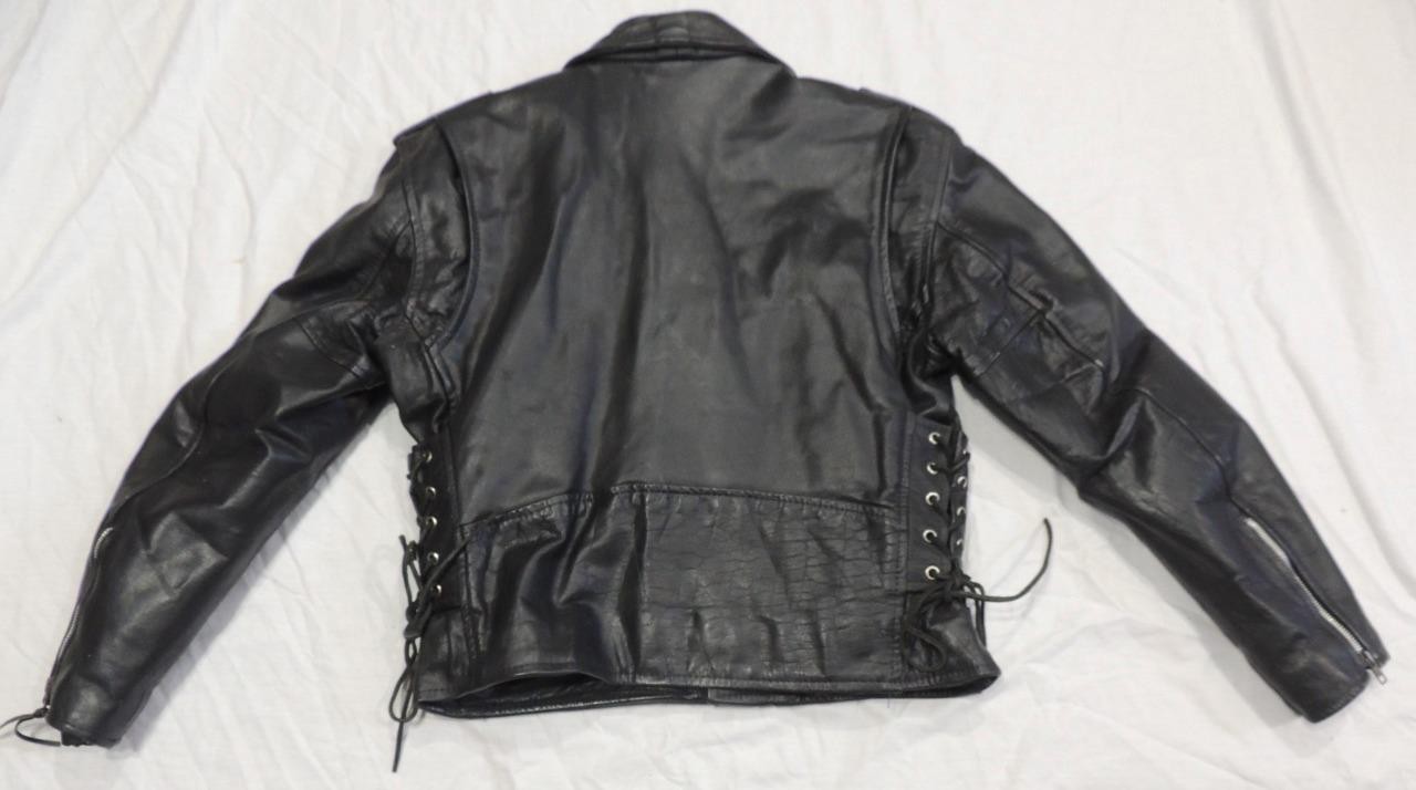 FIRST Genuine Black Leather Motorcycle JACKET Belt Side Laces Men’s 40 * ~ EUC
