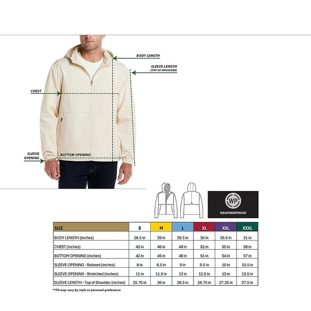 WP Weatherproof Men’s Rain Jacket Size XXL Khaki