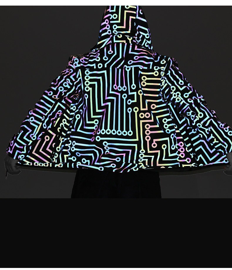 Colorful Reflective Circuit Pattern Jacket Rainbow Color Jacket Top + Pants