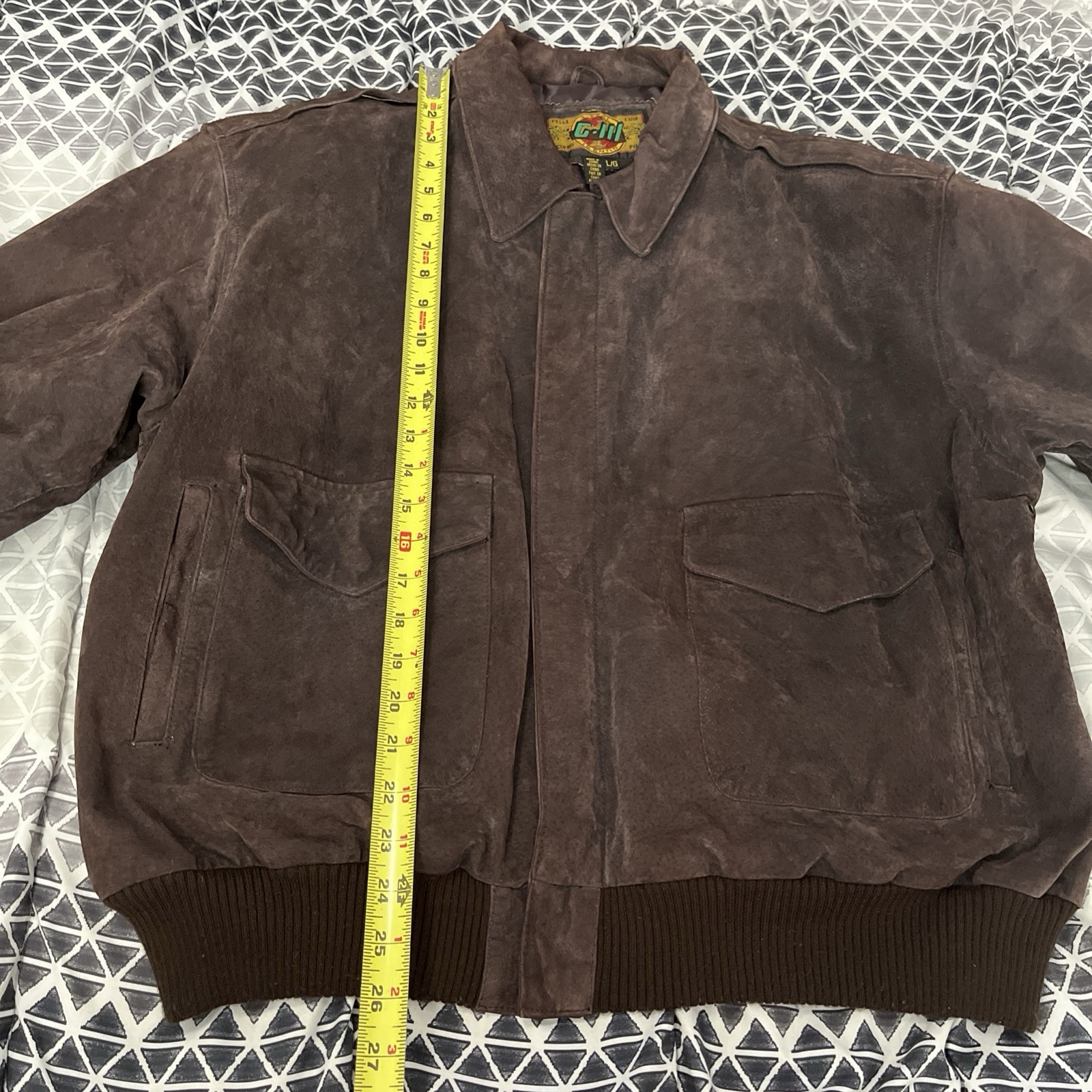 Vintage 90s Pelle Cuir G-III Brown Leather Bomber Jacket Mens Size L Full Zip