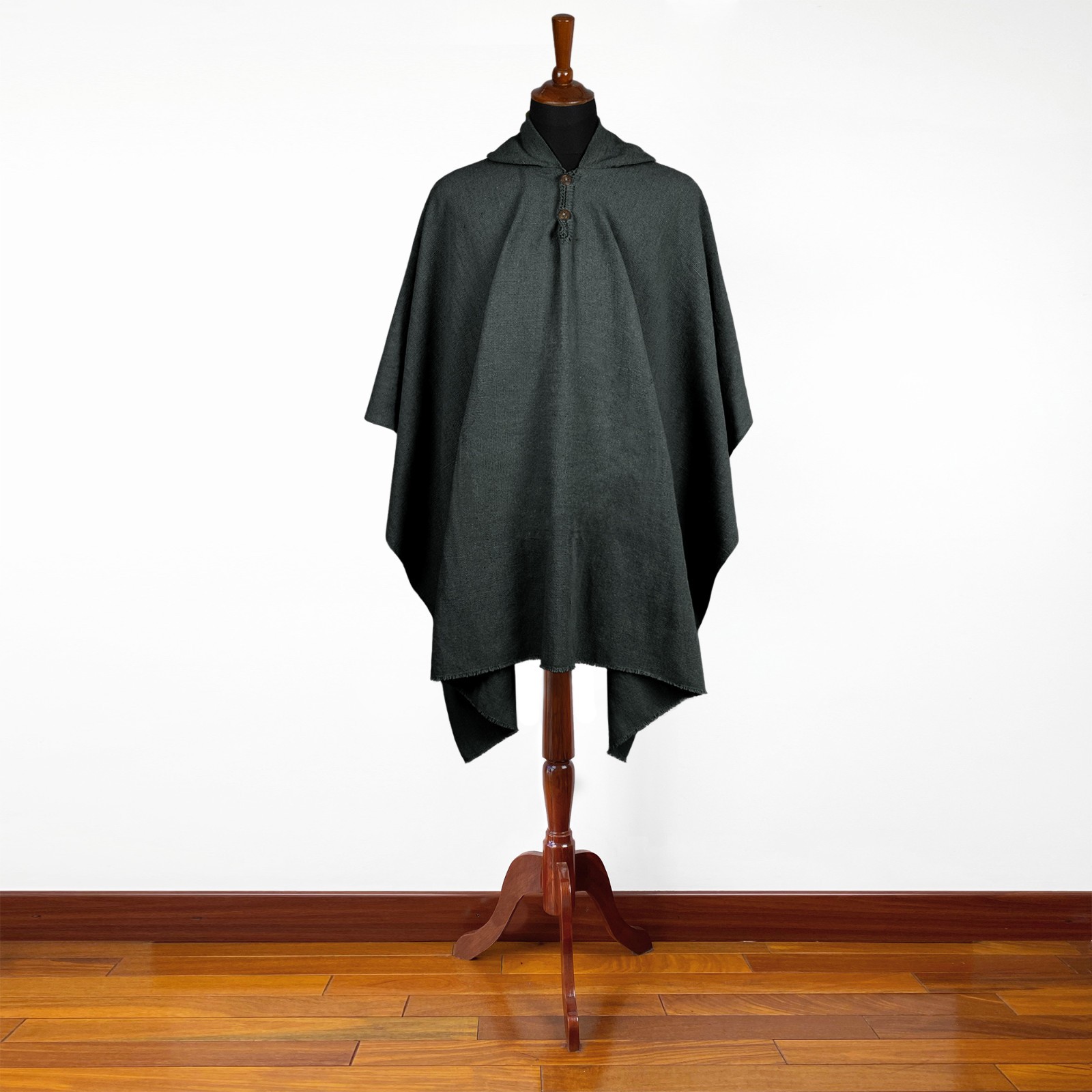 LLAMA WOOL UNISEX | MENS HOODED BLACK PONCHO CAPE CLOAK | ANDES HANDMADE WARM