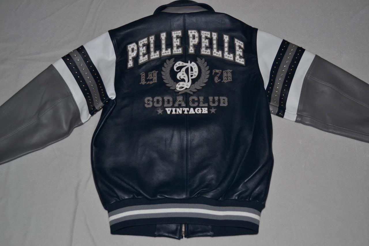 AUTHENTIC Pelle Pelle Men’s LEATHER ARCHES JACKET SODA CLUB NAVY GREY NEW NWT