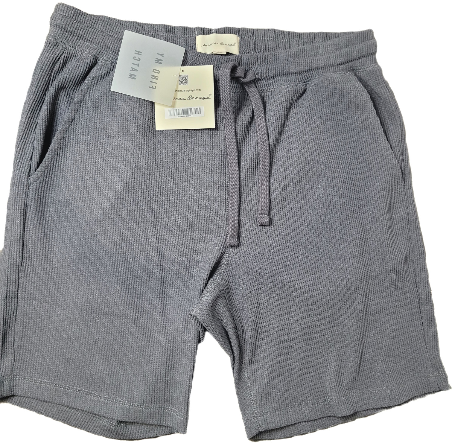 American Garage Thermal Waffle Knit Shorts, Gray, Size Large, NWT, E-1