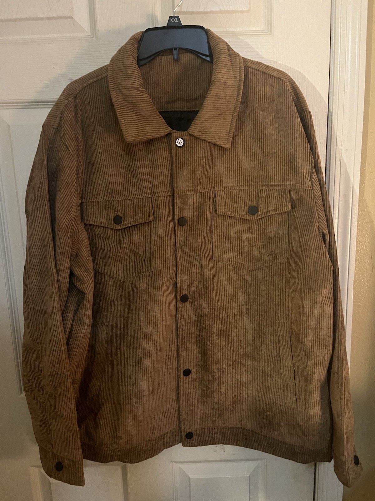 All season Comfortable Casual Jacket Men Fashionable 2XL Brown Pseudo Corduroy