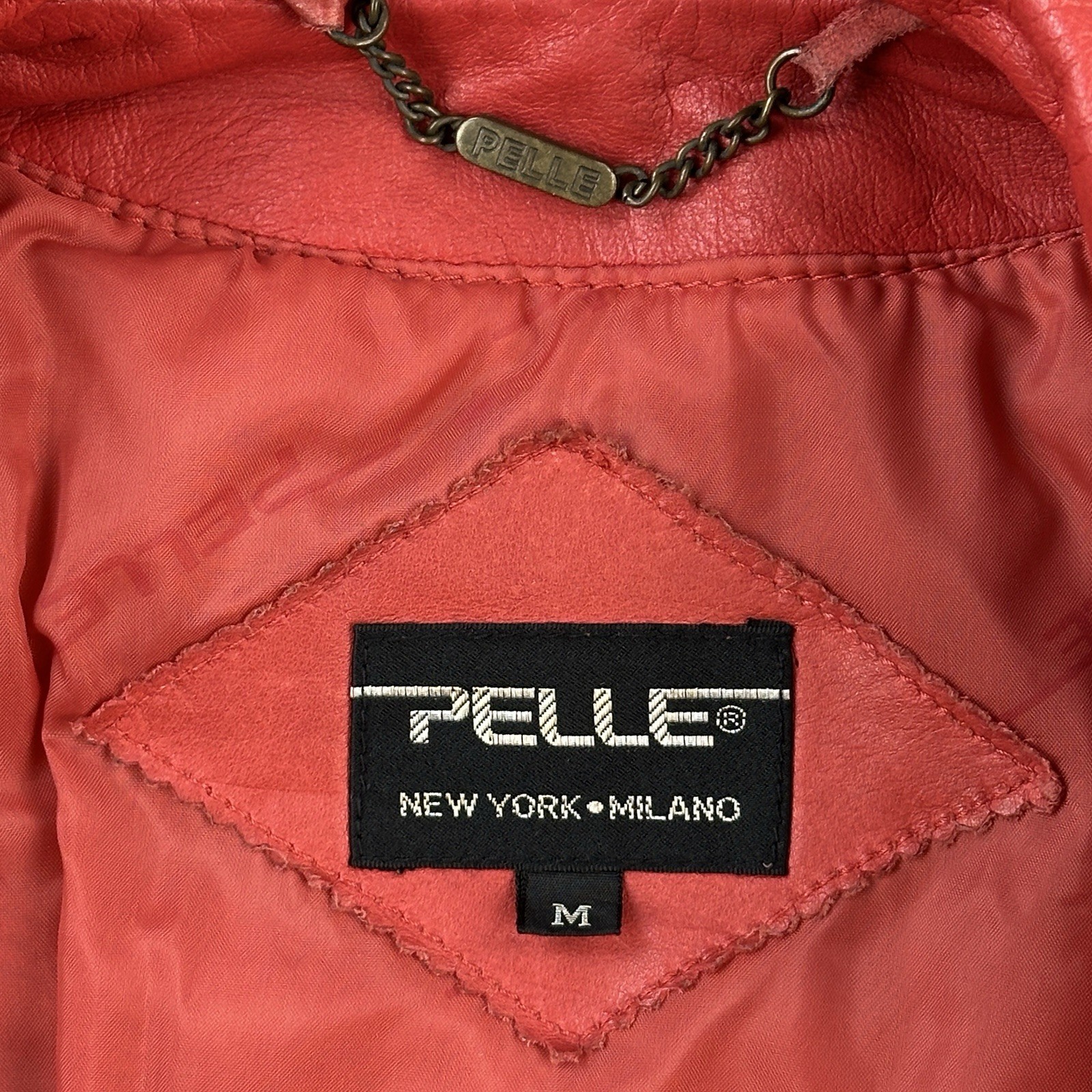 Vintage Pelle New York Milano Jacket Medium Red Leather Bomber Full Zip 90s